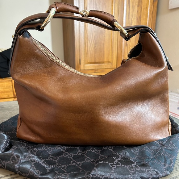 Gucci Brown Leather Horsebit Top Handle Hobo Bag - Picture 1 of 10